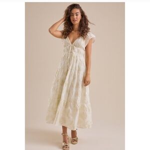 Altar’d State Athena Shimmer Maxi Dress Cream-Gold Women’s Size XL New